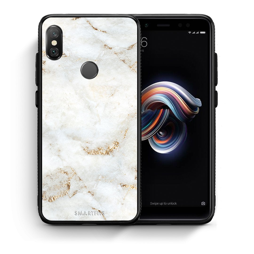 Θήκη Xiaomi Redmi Note 5 White Gold Marble από τη Smartfits με σχέδιο στο πίσω μέρος και μαύρο περίβλημα | Xiaomi Redmi Note 5 White Gold Marble case with colorful back and black bezels