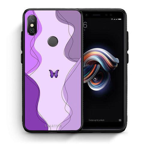 Θήκη Αγίου Βαλεντίνου Xiaomi Redmi Note 5 Purple Mariposa από τη Smartfits με σχέδιο στο πίσω μέρος και μαύρο περίβλημα | Xiaomi Redmi Note 5 Purple Mariposa case with colorful back and black bezels