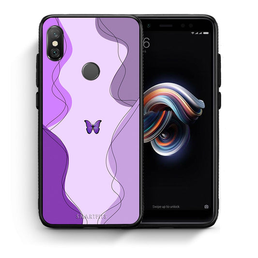 Θήκη Αγίου Βαλεντίνου Xiaomi Redmi Note 5 Purple Mariposa από τη Smartfits με σχέδιο στο πίσω μέρος και μαύρο περίβλημα | Xiaomi Redmi Note 5 Purple Mariposa case with colorful back and black bezels