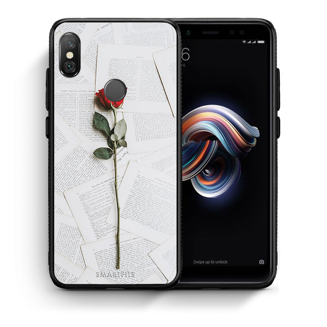 Θήκη Xiaomi Redmi Note 5 Red Rose από τη Smartfits με σχέδιο στο πίσω μέρος και μαύρο περίβλημα | Xiaomi Redmi Note 5 Red Rose case with colorful back and black bezels