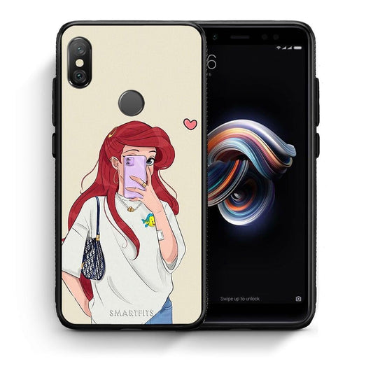 Θήκη Xiaomi Redmi Note 5 Walking Mermaid από τη Smartfits με σχέδιο στο πίσω μέρος και μαύρο περίβλημα | Xiaomi Redmi Note 5 Walking Mermaid case with colorful back and black bezels