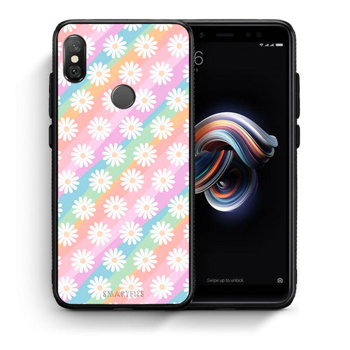 Θήκη Xiaomi Redmi Note 5 White Daisies από τη Smartfits με σχέδιο στο πίσω μέρος και μαύρο περίβλημα | Xiaomi Redmi Note 5 White Daisies case with colorful back and black bezels