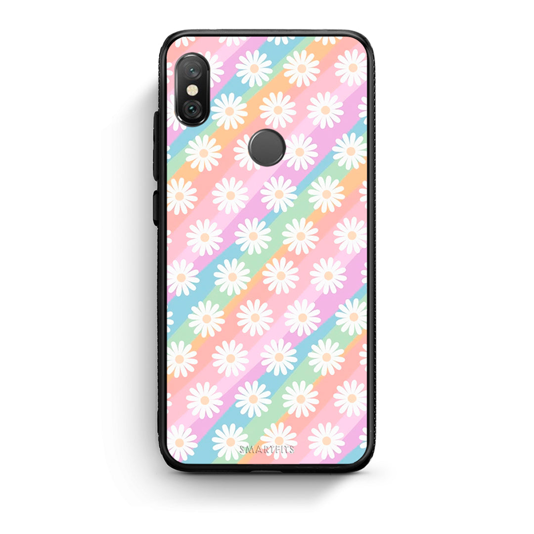 Xiaomi Redmi Note 5 White Daisies θήκη από τη Smartfits με σχέδιο στο πίσω μέρος και μαύρο περίβλημα | Smartphone case with colorful back and black bezels by Smartfits