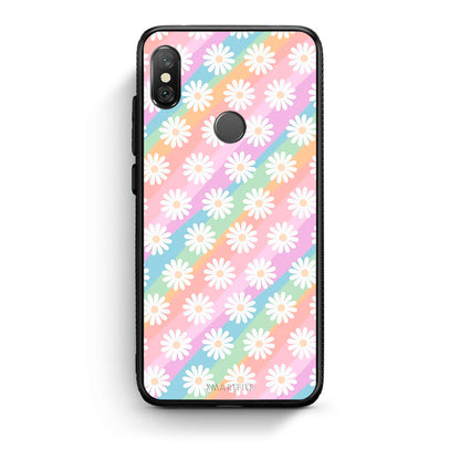 Xiaomi Redmi Note 5 White Daisies θήκη από τη Smartfits με σχέδιο στο πίσω μέρος και μαύρο περίβλημα | Smartphone case with colorful back and black bezels by Smartfits