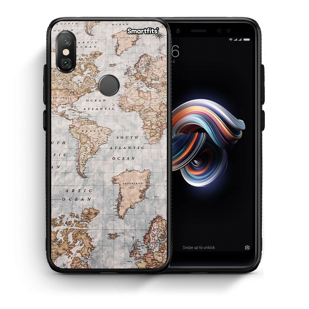 Θήκη Xiaomi Redmi Note 5 World Map από τη Smartfits με σχέδιο στο πίσω μέρος και μαύρο περίβλημα | Xiaomi Redmi Note 5 World Map case with colorful back and black bezels