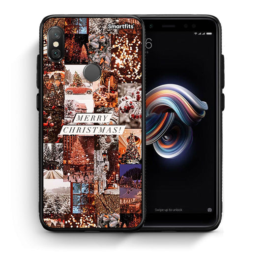 Θήκη Xiaomi Redmi Note 5 Xmas Collage από τη Smartfits με σχέδιο στο πίσω μέρος και μαύρο περίβλημα | Xiaomi Redmi Note 5 Xmas Collage case with colorful back and black bezels
