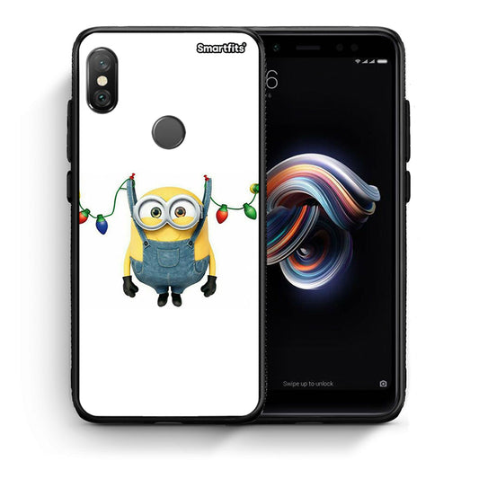 Θήκη Xiaomi Redmi Note 5 Xmas Minion Lights από τη Smartfits με σχέδιο στο πίσω μέρος και μαύρο περίβλημα | Xiaomi Redmi Note 5 Xmas Minion Lights case with colorful back and black bezels