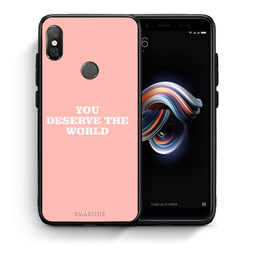 Θήκη Αγίου Βαλεντίνου Xiaomi Redmi Note 5 You Deserve The World από τη Smartfits με σχέδιο στο πίσω μέρος και μαύρο περίβλημα | Xiaomi Redmi Note 5 You Deserve The World case with colorful back and black bezels