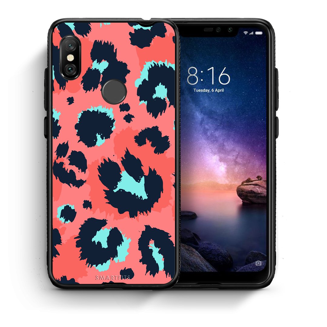 Θήκη Xiaomi Redmi Note 6 Pro Pink Leopard Animal από τη Smartfits με σχέδιο στο πίσω μέρος και μαύρο περίβλημα | Xiaomi Redmi Note 6 Pro Pink Leopard Animal case with colorful back and black bezels