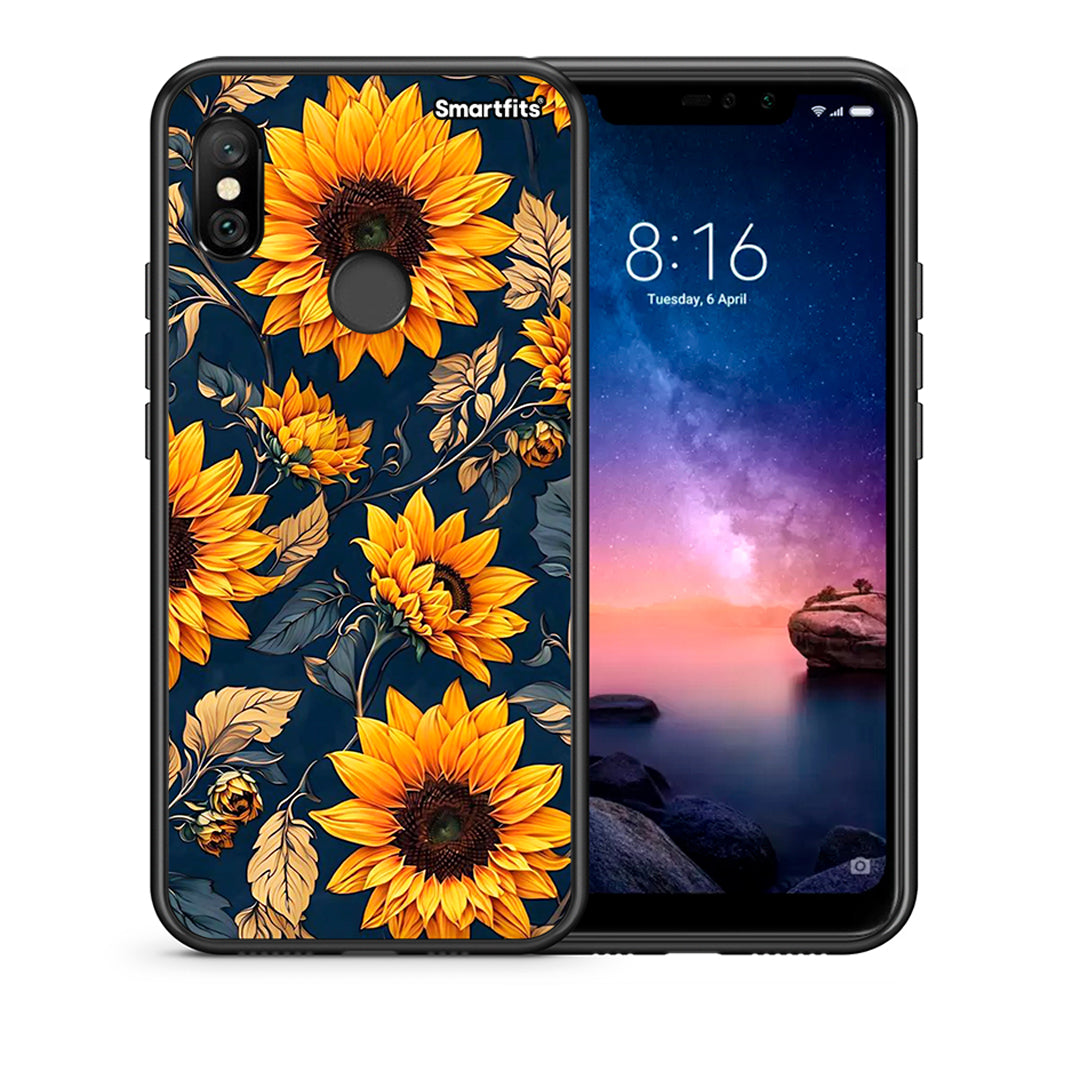 Θήκη Xiaomi Redmi Note 6 Pro Autumn Sunflowers από τη Smartfits με σχέδιο στο πίσω μέρος και μαύρο περίβλημα | Xiaomi Redmi Note 6 Pro Autumn Sunflowers case with colorful back and black bezels