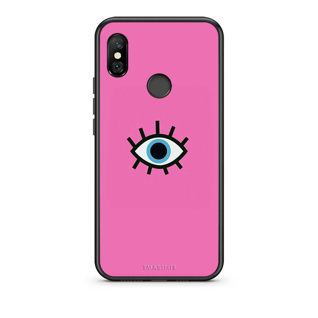 Xiaomi Redmi Note 6 Pro Blue Eye Pink θήκη από τη Smartfits με σχέδιο στο πίσω μέρος και μαύρο περίβλημα | Smartphone case with colorful back and black bezels by Smartfits