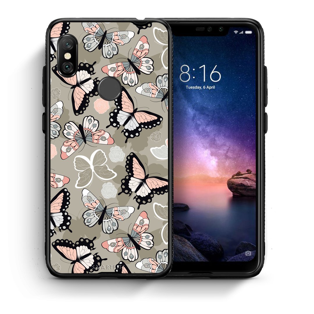 Θήκη Xiaomi Redmi Note 6 Pro Butterflies Boho από τη Smartfits με σχέδιο στο πίσω μέρος και μαύρο περίβλημα | Xiaomi Redmi Note 6 Pro Butterflies Boho case with colorful back and black bezels