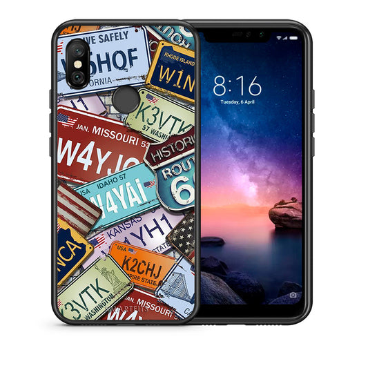 Θήκη Xiaomi Redmi Note 6 Pro Car Plates από τη Smartfits με σχέδιο στο πίσω μέρος και μαύρο περίβλημα | Xiaomi Redmi Note 6 Pro Car Plates case with colorful back and black bezels