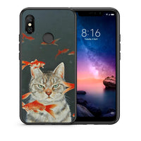 Thumbnail for Θήκη Xiaomi Redmi Note 6 Pro Cat Goldfish από τη Smartfits με σχέδιο στο πίσω μέρος και μαύρο περίβλημα | Xiaomi Redmi Note 6 Pro Cat Goldfish case with colorful back and black bezels