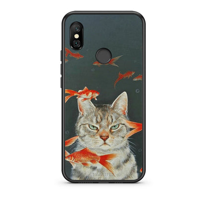 Xiaomi Redmi Note 6 Pro Cat Goldfish θήκη από τη Smartfits με σχέδιο στο πίσω μέρος και μαύρο περίβλημα | Smartphone case with colorful back and black bezels by Smartfits