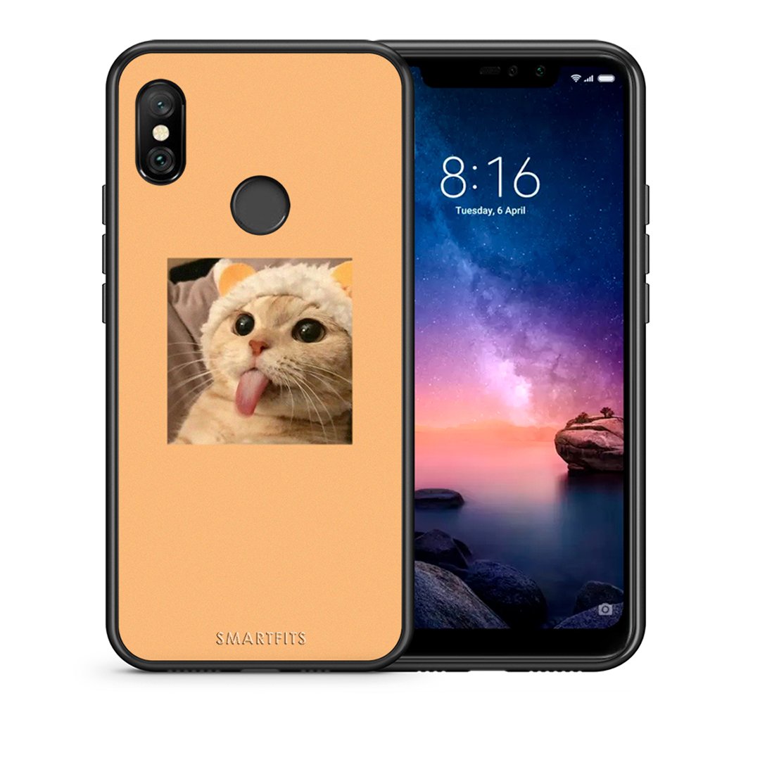 Θήκη Xiaomi Redmi Note 6 Pro Cat Tongue από τη Smartfits με σχέδιο στο πίσω μέρος και μαύρο περίβλημα | Xiaomi Redmi Note 6 Pro Cat Tongue case with colorful back and black bezels