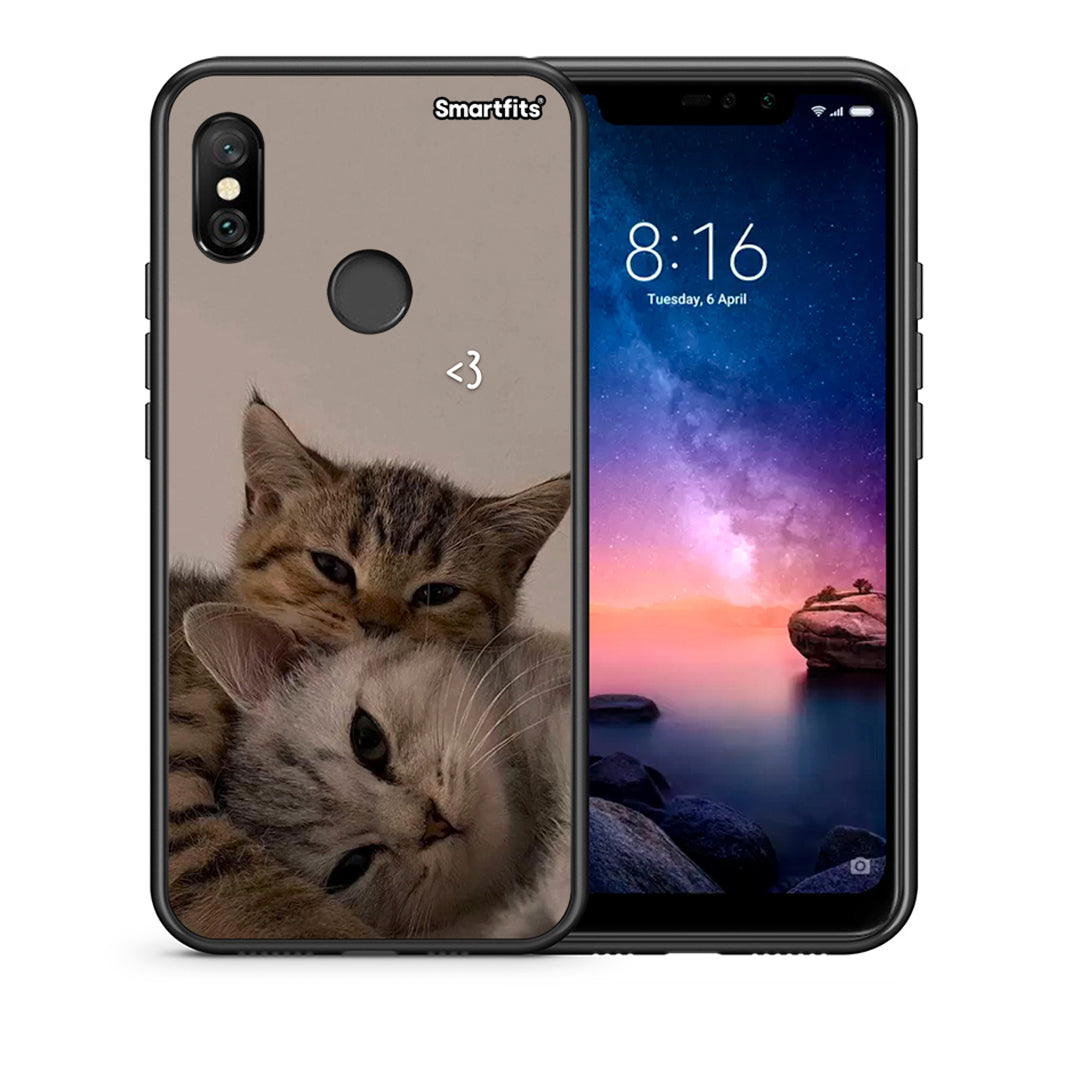 Θήκη Xiaomi Redmi Note 6 Pro Cats In Love από τη Smartfits με σχέδιο στο πίσω μέρος και μαύρο περίβλημα | Xiaomi Redmi Note 6 Pro Cats In Love case with colorful back and black bezels