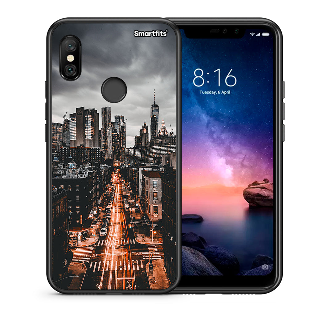 Θήκη Xiaomi Redmi Note 6 Pro City Lights από τη Smartfits με σχέδιο στο πίσω μέρος και μαύρο περίβλημα | Xiaomi Redmi Note 6 Pro City Lights case with colorful back and black bezels