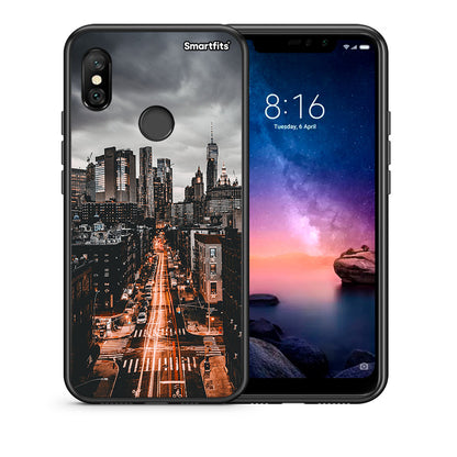 Θήκη Xiaomi Redmi Note 6 Pro City Lights από τη Smartfits με σχέδιο στο πίσω μέρος και μαύρο περίβλημα | Xiaomi Redmi Note 6 Pro City Lights case with colorful back and black bezels