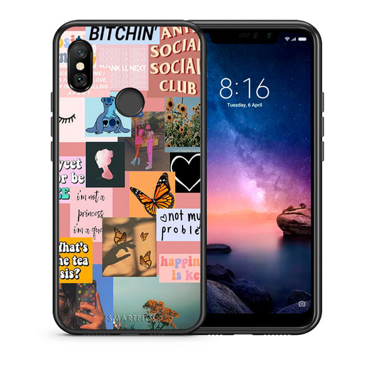 Θήκη Αγίου Βαλεντίνου Xiaomi Redmi Note 6 Pro Collage Bitchin από τη Smartfits με σχέδιο στο πίσω μέρος και μαύρο περίβλημα | Xiaomi Redmi Note 6 Pro Collage Bitchin case with colorful back and black bezels