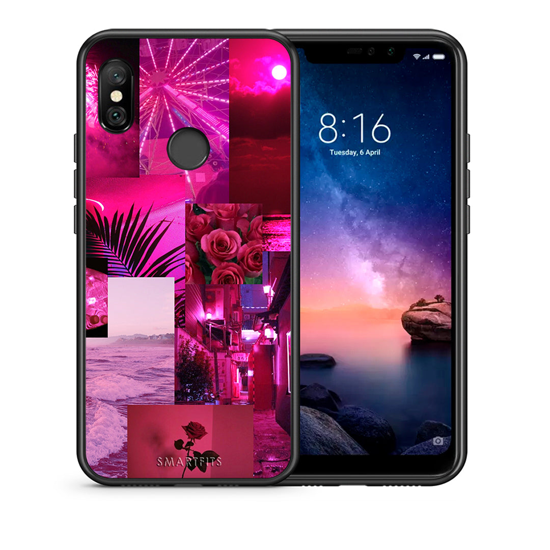 Θήκη Αγίου Βαλεντίνου Xiaomi Redmi Note 6 Pro Collage Red Roses από τη Smartfits με σχέδιο στο πίσω μέρος και μαύρο περίβλημα | Xiaomi Redmi Note 6 Pro Collage Red Roses case with colorful back and black bezels
