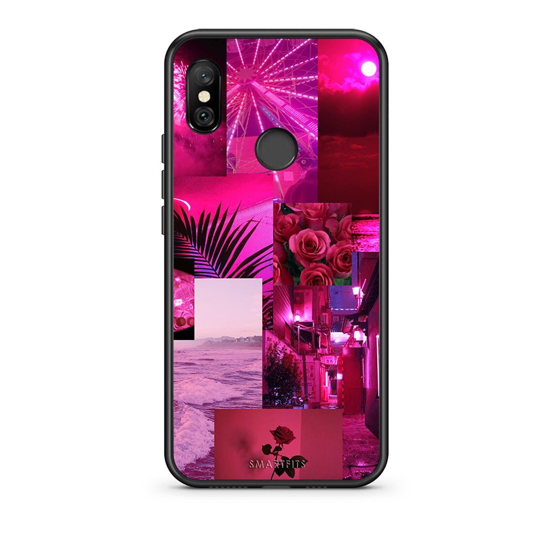 Xiaomi Redmi Note 6 Pro Collage Red Roses Θήκη Αγίου Βαλεντίνου από τη Smartfits με σχέδιο στο πίσω μέρος και μαύρο περίβλημα | Smartphone case with colorful back and black bezels by Smartfits