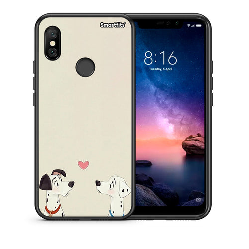 Θήκη Xiaomi Redmi Note 6 Pro Dalmatians Love από τη Smartfits με σχέδιο στο πίσω μέρος και μαύρο περίβλημα | Xiaomi Redmi Note 6 Pro Dalmatians Love case with colorful back and black bezels