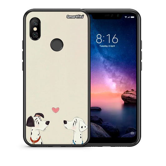 Θήκη Xiaomi Redmi Note 6 Pro Dalmatians Love από τη Smartfits με σχέδιο στο πίσω μέρος και μαύρο περίβλημα | Xiaomi Redmi Note 6 Pro Dalmatians Love case with colorful back and black bezels
