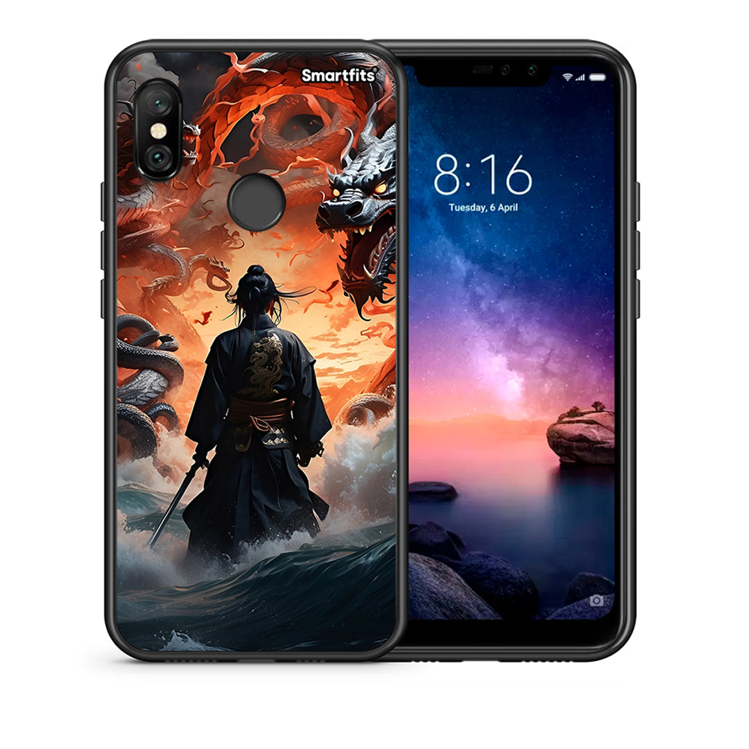 Θήκη Xiaomi Redmi Note 6 Pro Dragons Fight από τη Smartfits με σχέδιο στο πίσω μέρος και μαύρο περίβλημα | Xiaomi Redmi Note 6 Pro Dragons Fight case with colorful back and black bezels