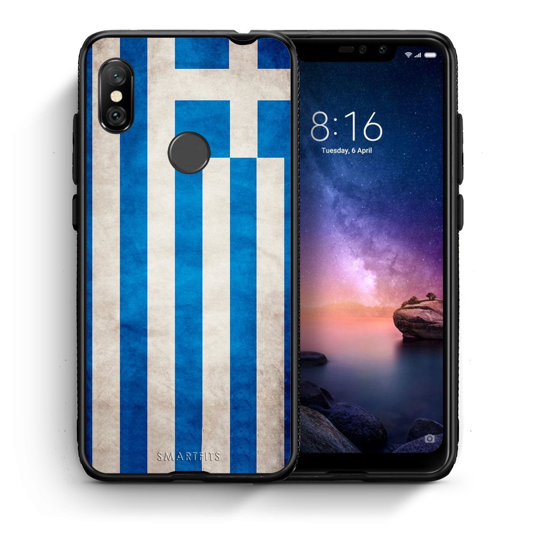 Θήκη Xiaomi Redmi Note 6 Pro Greek Flag από τη Smartfits με σχέδιο στο πίσω μέρος και μαύρο περίβλημα | Xiaomi Redmi Note 6 Pro Greek Flag case with colorful back and black bezels