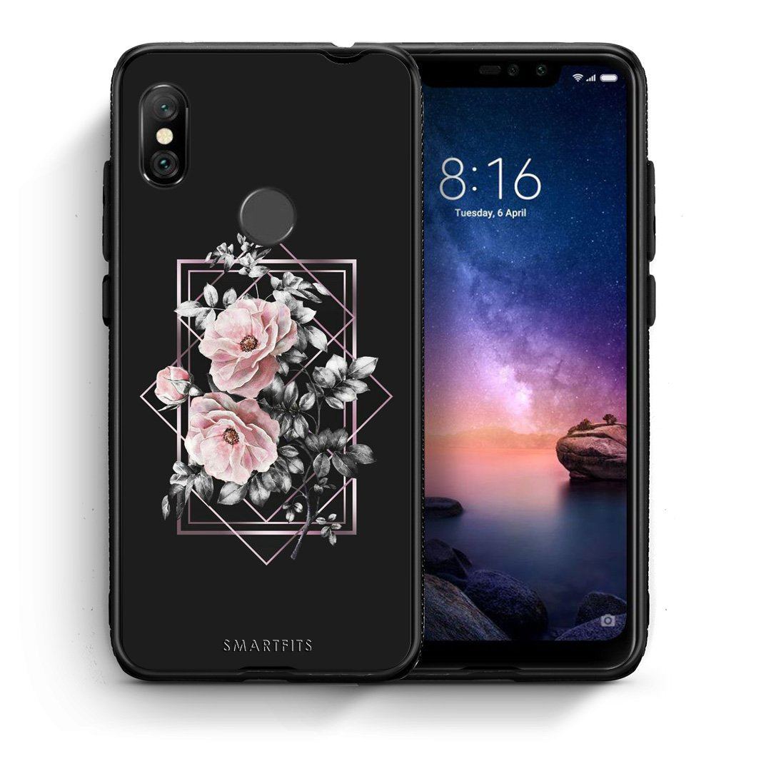Θήκη Xiaomi Redmi Note 6 Pro Frame Flower από τη Smartfits με σχέδιο στο πίσω μέρος και μαύρο περίβλημα | Xiaomi Redmi Note 6 Pro Frame Flower case with colorful back and black bezels