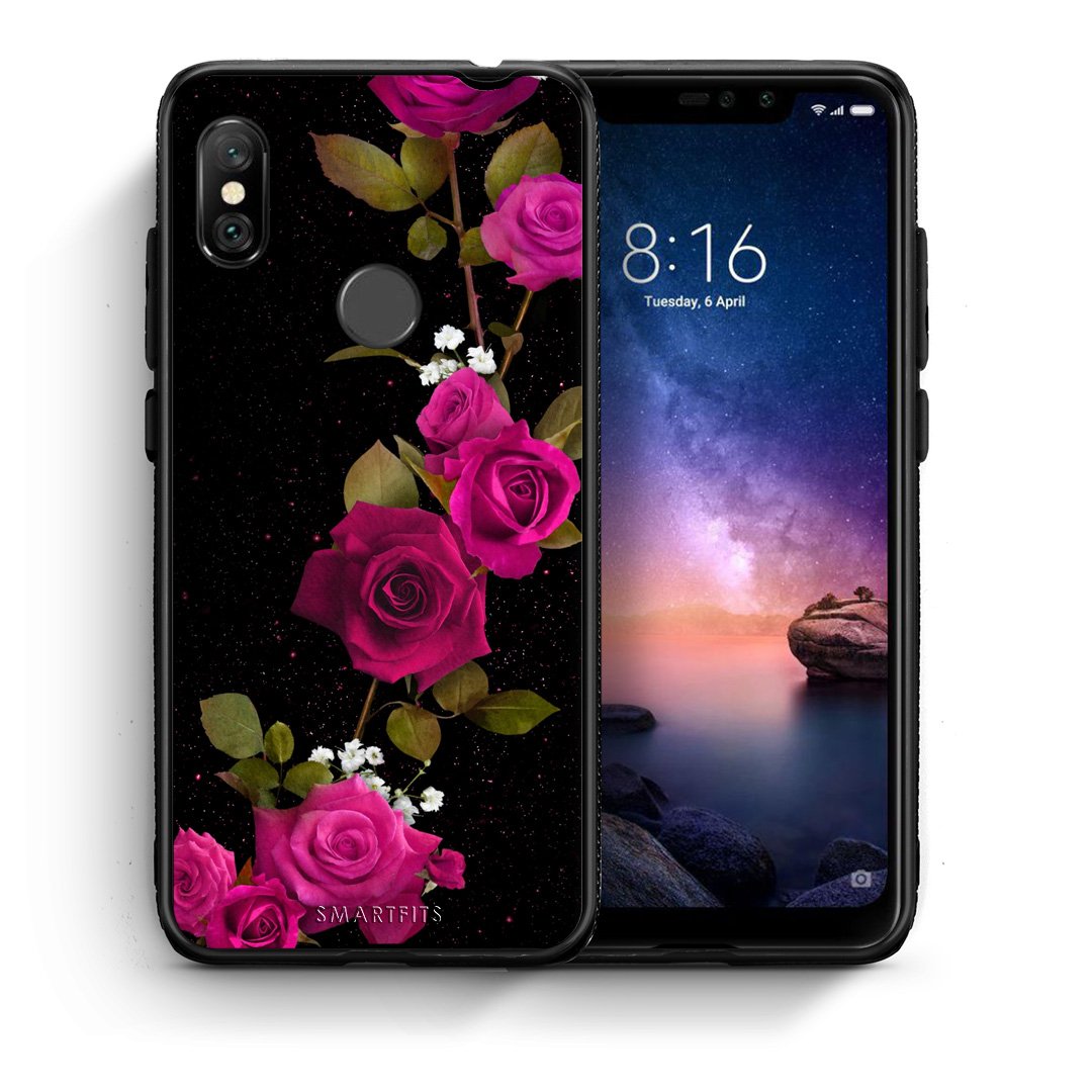 Θήκη Xiaomi Redmi Note 6 Pro Red Roses Flower από τη Smartfits με σχέδιο στο πίσω μέρος και μαύρο περίβλημα | Xiaomi Redmi Note 6 Pro Red Roses Flower case with colorful back and black bezels