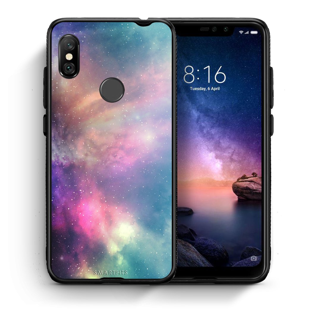 Θήκη Xiaomi Redmi Note 6 Pro Rainbow Galaxy από τη Smartfits με σχέδιο στο πίσω μέρος και μαύρο περίβλημα | Xiaomi Redmi Note 6 Pro Rainbow Galaxy case with colorful back and black bezels