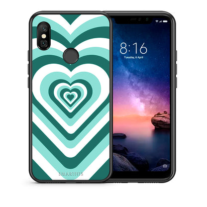 Θήκη Xiaomi Redmi Note 6 Pro Green Hearts από τη Smartfits με σχέδιο στο πίσω μέρος και μαύρο περίβλημα | Xiaomi Redmi Note 6 Pro Green Hearts case with colorful back and black bezels