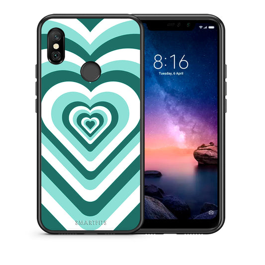Θήκη Xiaomi Redmi Note 6 Pro Green Hearts από τη Smartfits με σχέδιο στο πίσω μέρος και μαύρο περίβλημα | Xiaomi Redmi Note 6 Pro Green Hearts case with colorful back and black bezels