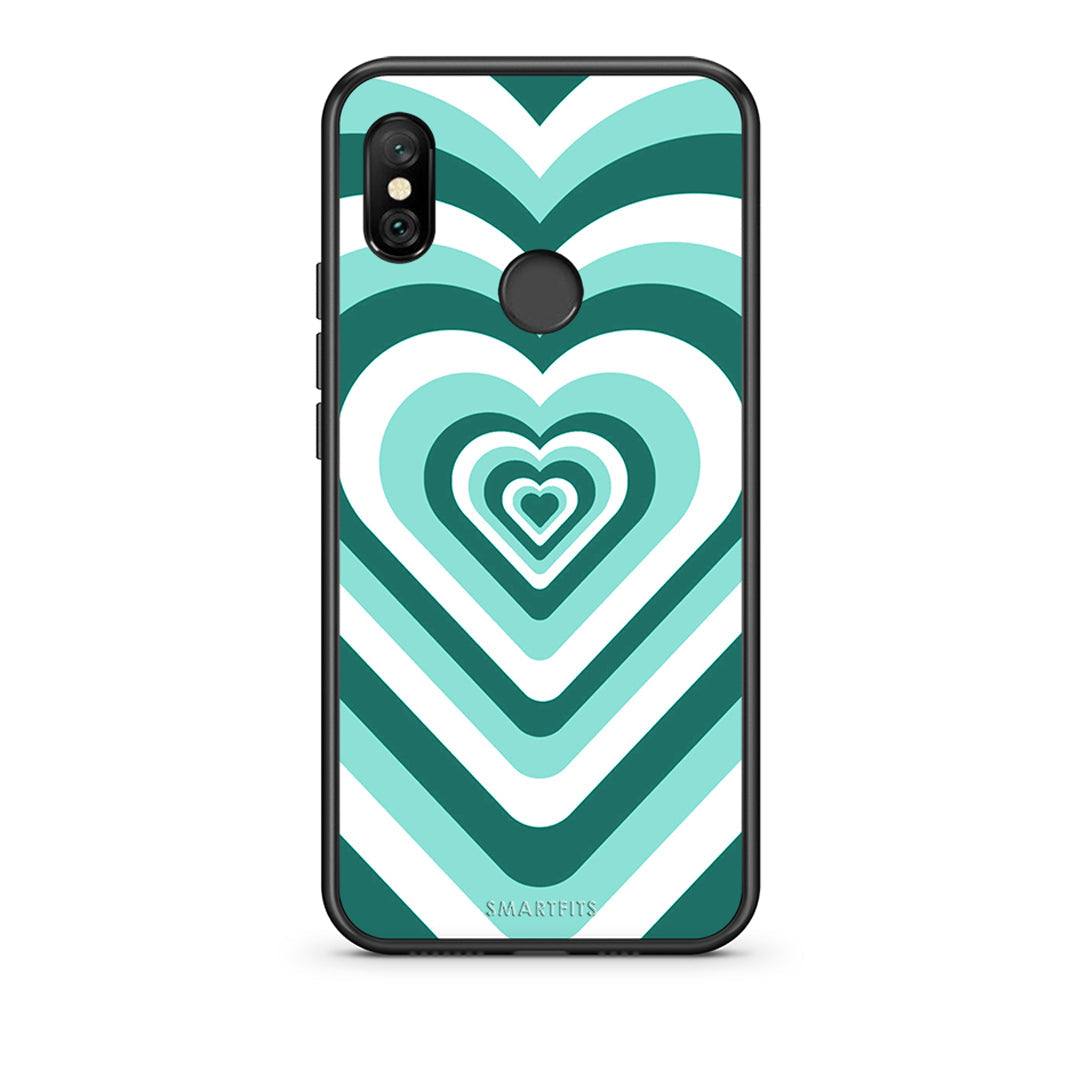Xiaomi Redmi Note 6 Pro Green Hearts θήκη από τη Smartfits με σχέδιο στο πίσω μέρος και μαύρο περίβλημα | Smartphone case with colorful back and black bezels by Smartfits