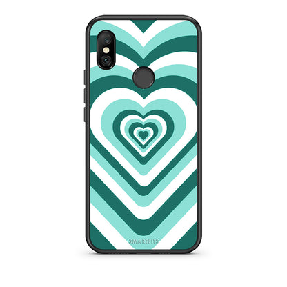 Xiaomi Redmi Note 6 Pro Green Hearts θήκη από τη Smartfits με σχέδιο στο πίσω μέρος και μαύρο περίβλημα | Smartphone case with colorful back and black bezels by Smartfits