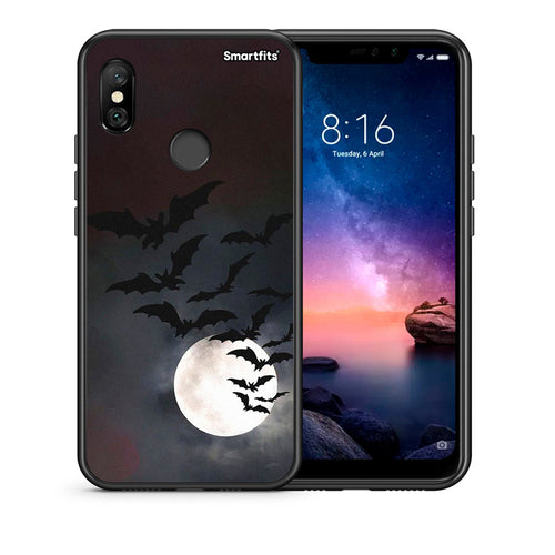 Θήκη Xiaomi Redmi Note 6 Pro Halloween Bat Night από τη Smartfits με σχέδιο στο πίσω μέρος και μαύρο περίβλημα | Xiaomi Redmi Note 6 Pro Halloween Bat Night case with colorful back and black bezels
