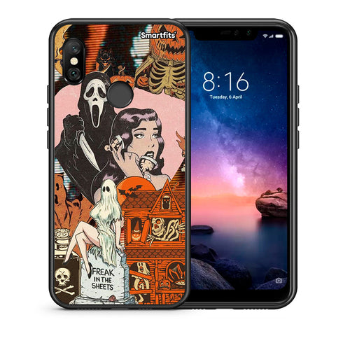 Θήκη Xiaomi Redmi Note 6 Pro Halloween Collage από τη Smartfits με σχέδιο στο πίσω μέρος και μαύρο περίβλημα | Xiaomi Redmi Note 6 Pro Halloween Collage case with colorful back and black bezels