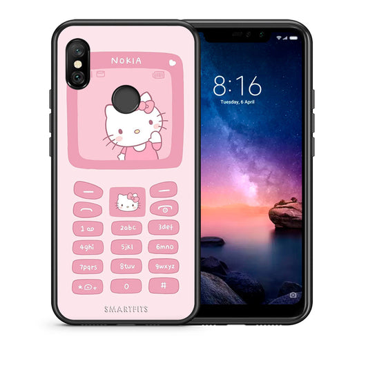 Θήκη Αγίου Βαλεντίνου Xiaomi Redmi Note 6 Pro Hello Kitten από τη Smartfits με σχέδιο στο πίσω μέρος και μαύρο περίβλημα | Xiaomi Redmi Note 6 Pro Hello Kitten case with colorful back and black bezels