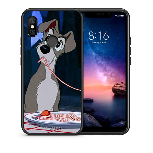 Θήκη Αγίου Βαλεντίνου Xiaomi Redmi Note 6 Pro Lady And Tramp 1 από τη Smartfits με σχέδιο στο πίσω μέρος και μαύρο περίβλημα | Xiaomi Redmi Note 6 Pro Lady And Tramp 1 case with colorful back and black bezels