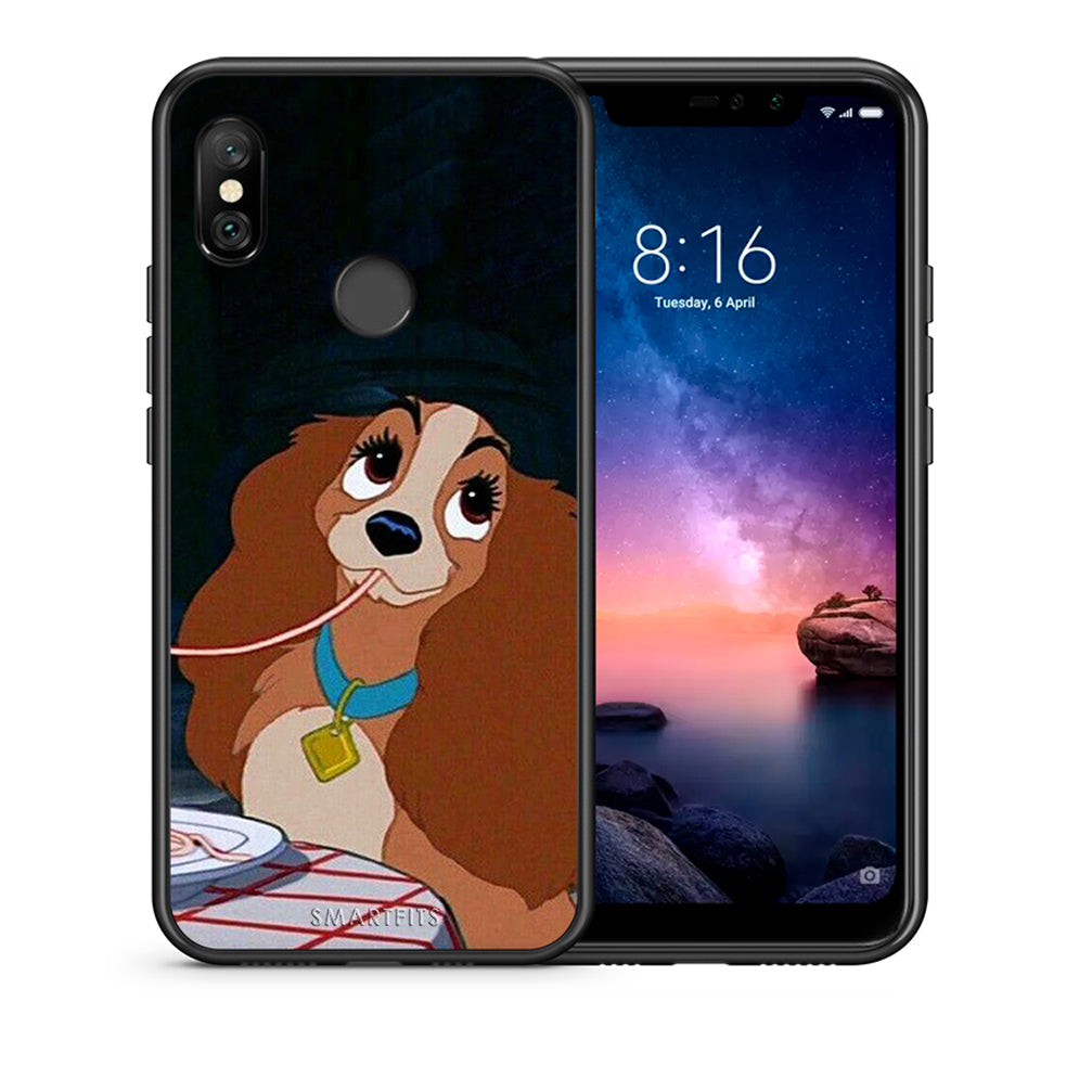 Θήκη Αγίου Βαλεντίνου Xiaomi Redmi Note 6 Pro Lady And Tramp 2 από τη Smartfits με σχέδιο στο πίσω μέρος και μαύρο περίβλημα | Xiaomi Redmi Note 6 Pro Lady And Tramp 2 case with colorful back and black bezels