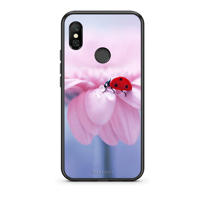 Xiaomi Redmi Note 6 Pro Ladybug Flower θήκη από τη Smartfits με σχέδιο στο πίσω μέρος και μαύρο περίβλημα | Smartphone case with colorful back and black bezels by Smartfits