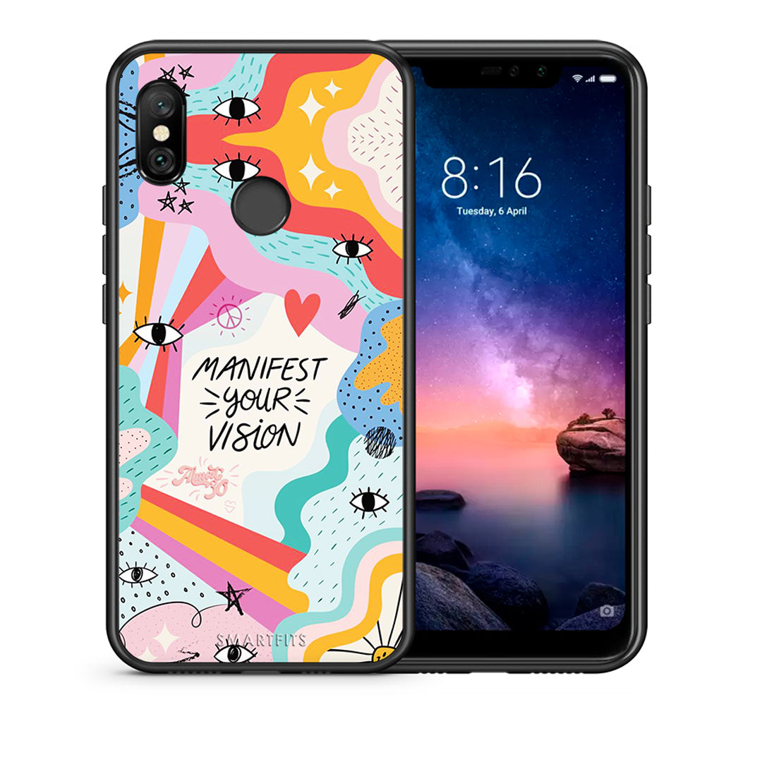 Θήκη Xiaomi Redmi Note 6 Pro Manifest Your Vision από τη Smartfits με σχέδιο στο πίσω μέρος και μαύρο περίβλημα | Xiaomi Redmi Note 6 Pro Manifest Your Vision case with colorful back and black bezels