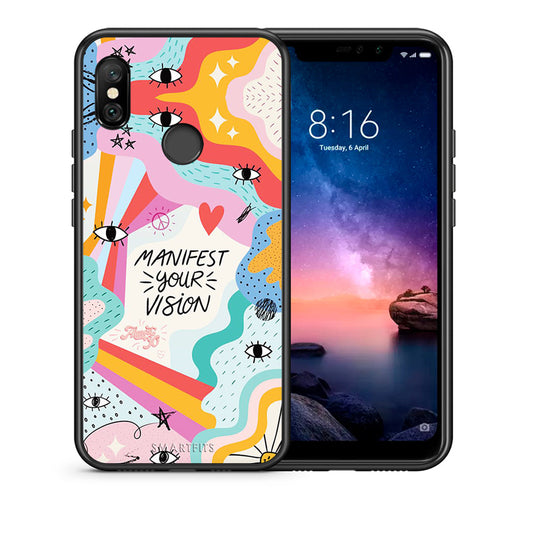 Θήκη Xiaomi Redmi Note 6 Pro Manifest Your Vision από τη Smartfits με σχέδιο στο πίσω μέρος και μαύρο περίβλημα | Xiaomi Redmi Note 6 Pro Manifest Your Vision case with colorful back and black bezels
