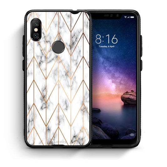 Θήκη Xiaomi Redmi Note 6 Pro Gold Geometric Marble από τη Smartfits με σχέδιο στο πίσω μέρος και μαύρο περίβλημα | Xiaomi Redmi Note 6 Pro Gold Geometric Marble case with colorful back and black bezels