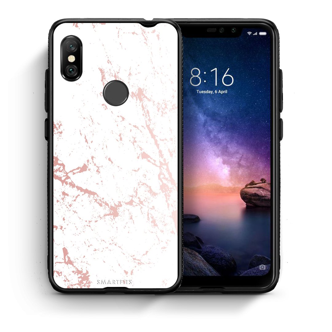 Θήκη Xiaomi Redmi Note 6 Pro Pink Splash Marble από τη Smartfits με σχέδιο στο πίσω μέρος και μαύρο περίβλημα | Xiaomi Redmi Note 6 Pro Pink Splash Marble case with colorful back and black bezels