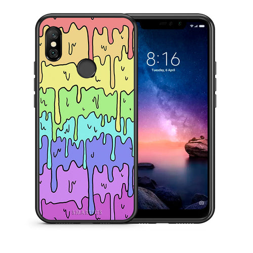 Θήκη Xiaomi Redmi Note 6 Pro Melting Rainbow από τη Smartfits με σχέδιο στο πίσω μέρος και μαύρο περίβλημα | Xiaomi Redmi Note 6 Pro Melting Rainbow case with colorful back and black bezels