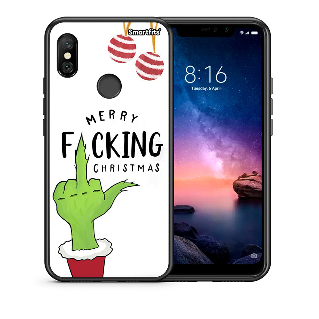 Θήκη Xiaomi Redmi Note 6 Pro Merry F Xmas από τη Smartfits με σχέδιο στο πίσω μέρος και μαύρο περίβλημα | Xiaomi Redmi Note 6 Pro Merry F Xmas case with colorful back and black bezels