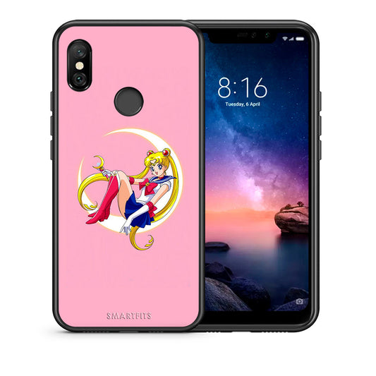 Θήκη Xiaomi Redmi Note 6 Pro Moon Girl από τη Smartfits με σχέδιο στο πίσω μέρος και μαύρο περίβλημα | Xiaomi Redmi Note 6 Pro Moon Girl case with colorful back and black bezels